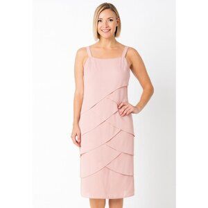 Ursula of Switzerland Vintage Bridesmaid Pink Layered Ruffle Midi Dress Size 14